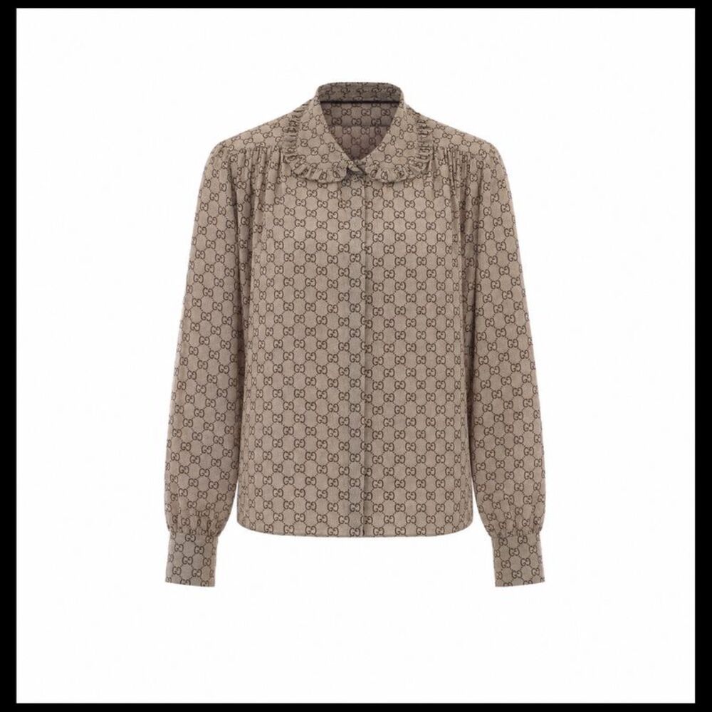 Gucci Women Crepe De Chine Silk Shirt With Gg Print